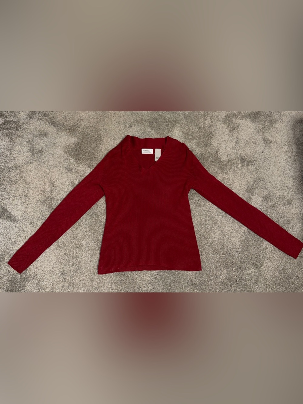 villager Deep Red V-Neck Ribbed Women's Sweater